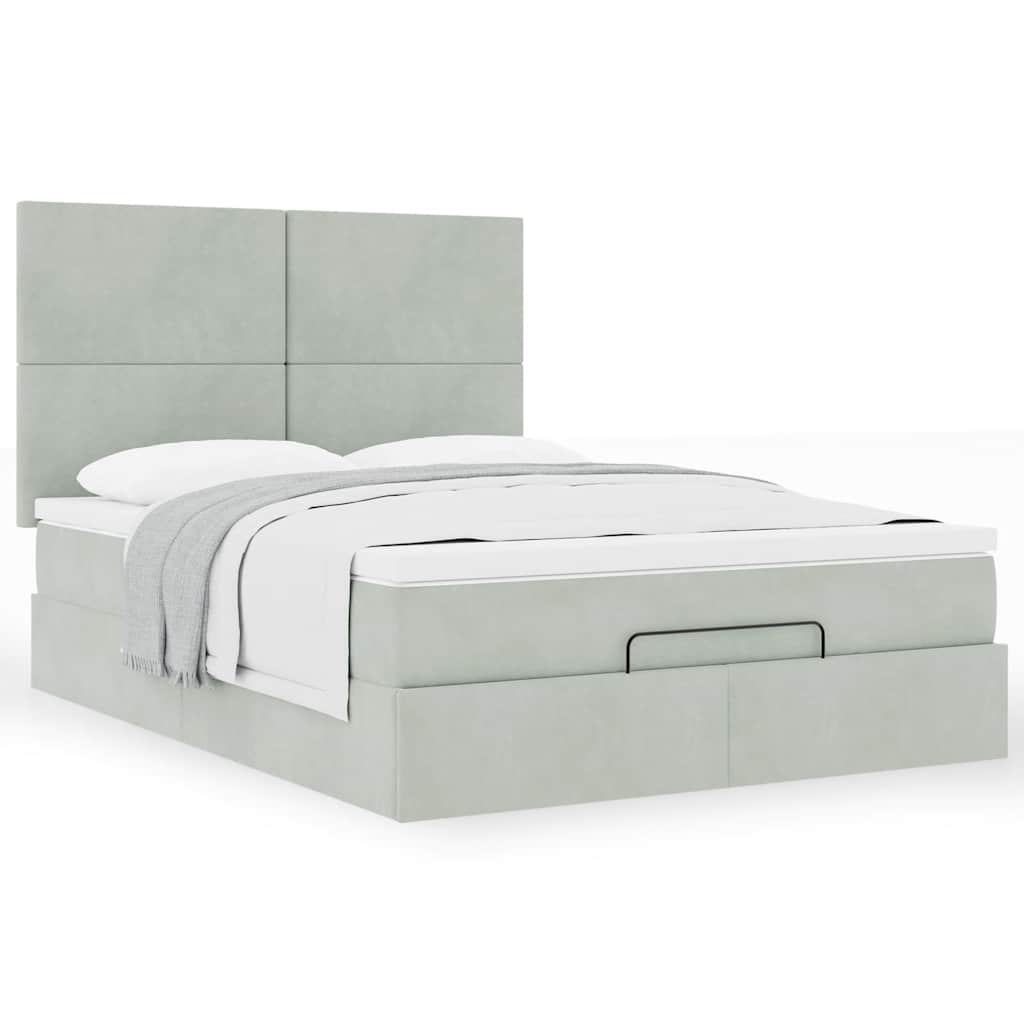 Ottoman-Bett mit Matratzen Hellgrau 140x200 cm Samt