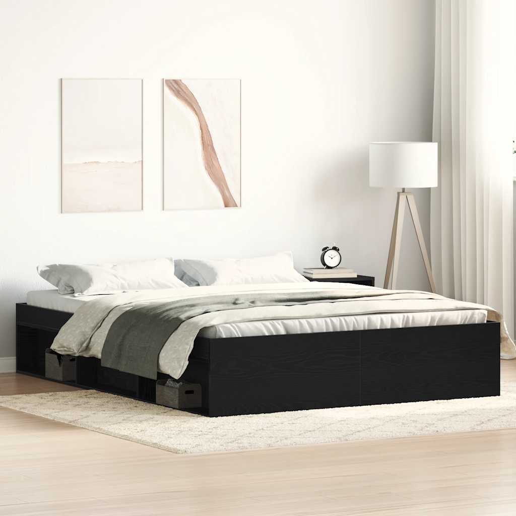 Bettgestell ohne Matratze Schwarz Eichen-Optik 160x200 cm