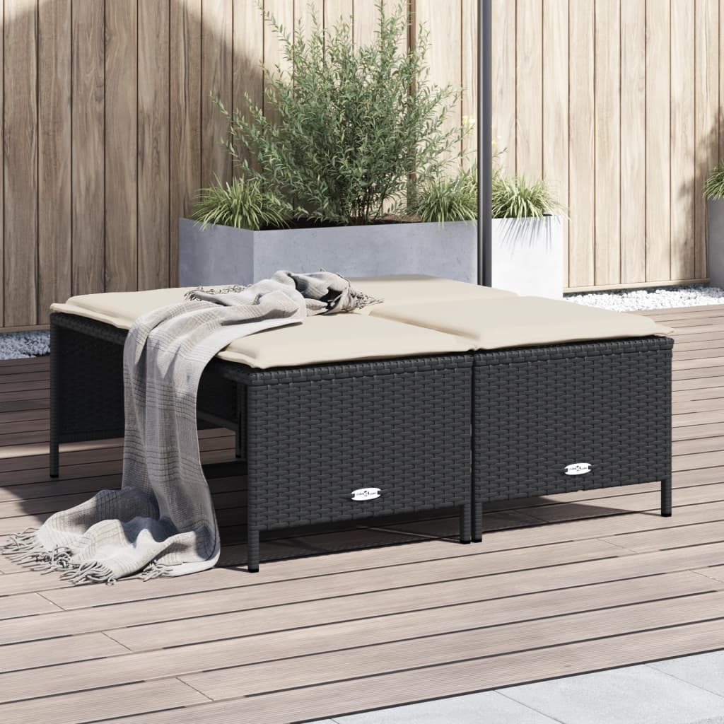 Gartenhocker mit Kissen 4 Stk. Schwarz Poly Rattan Gartenhocker mit Kissen 4 Stk. Schwarz Poly Rattan