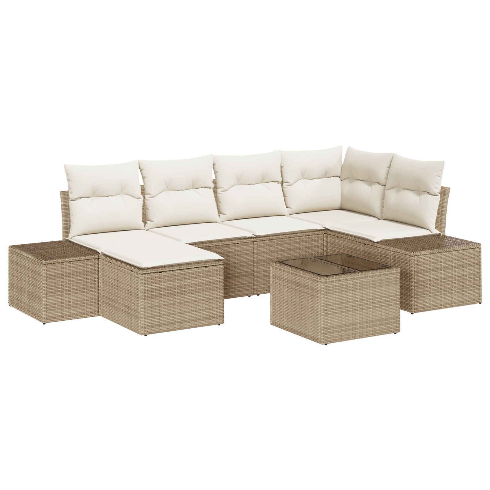 7-teiliges Garten Sofa Set mit Kissen Braun Poly Rattan 7-teiliges Garten Sofa Set mit Kissen Braun Poly Rattan