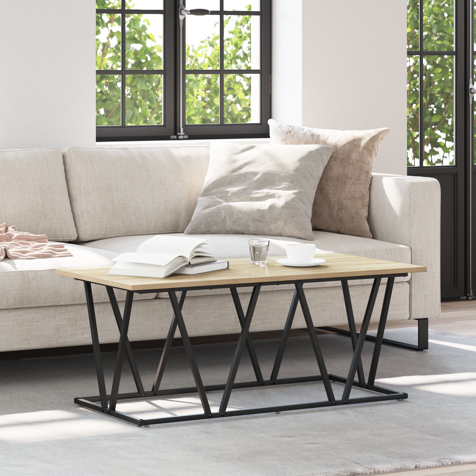 Couchtisch Sonoma Eiche 100x50x40 cm aus Holzwerkstoff und Metall