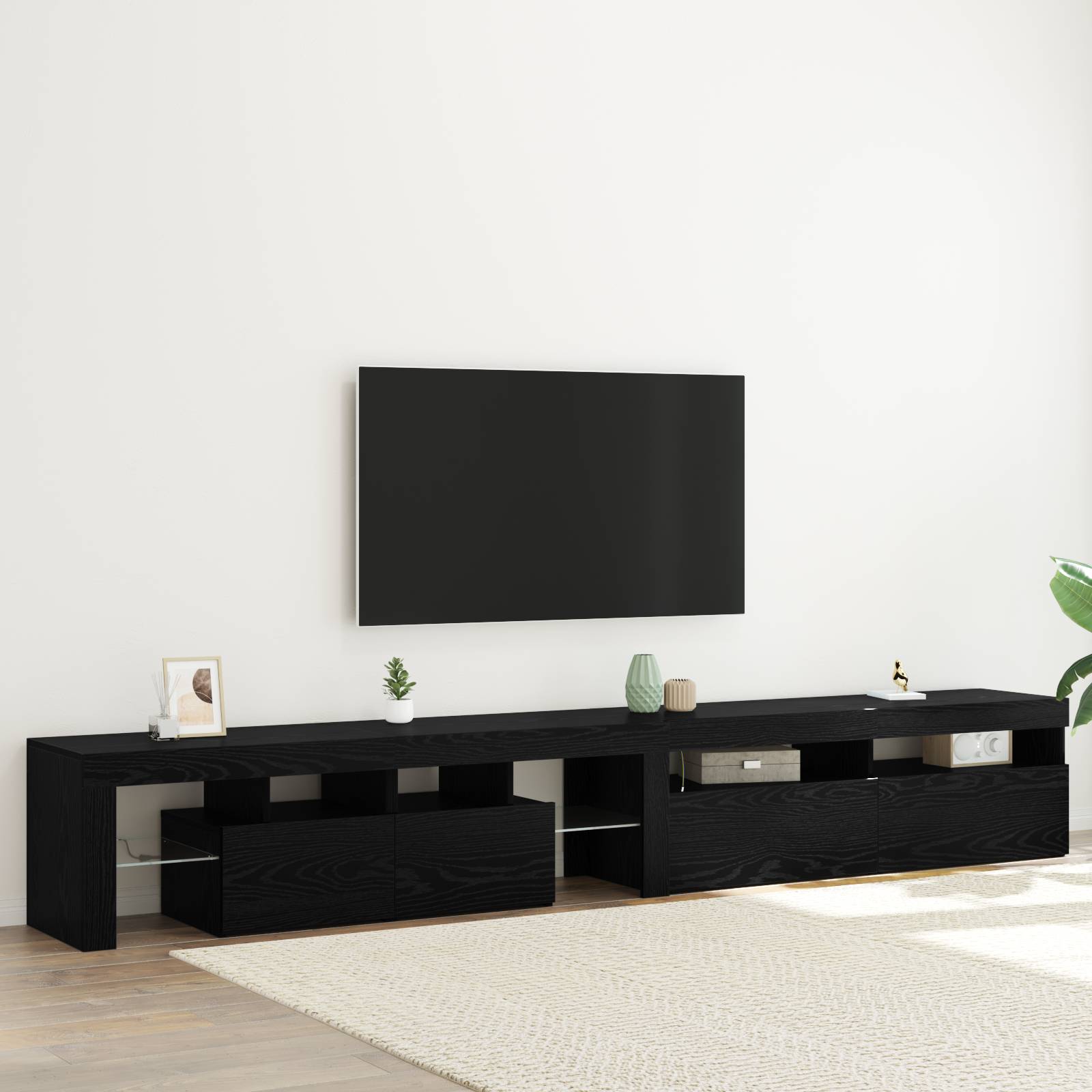 TV-Schränke 2 Stück mit LED-Lichtern Schwarzes Eichenkonstrukt