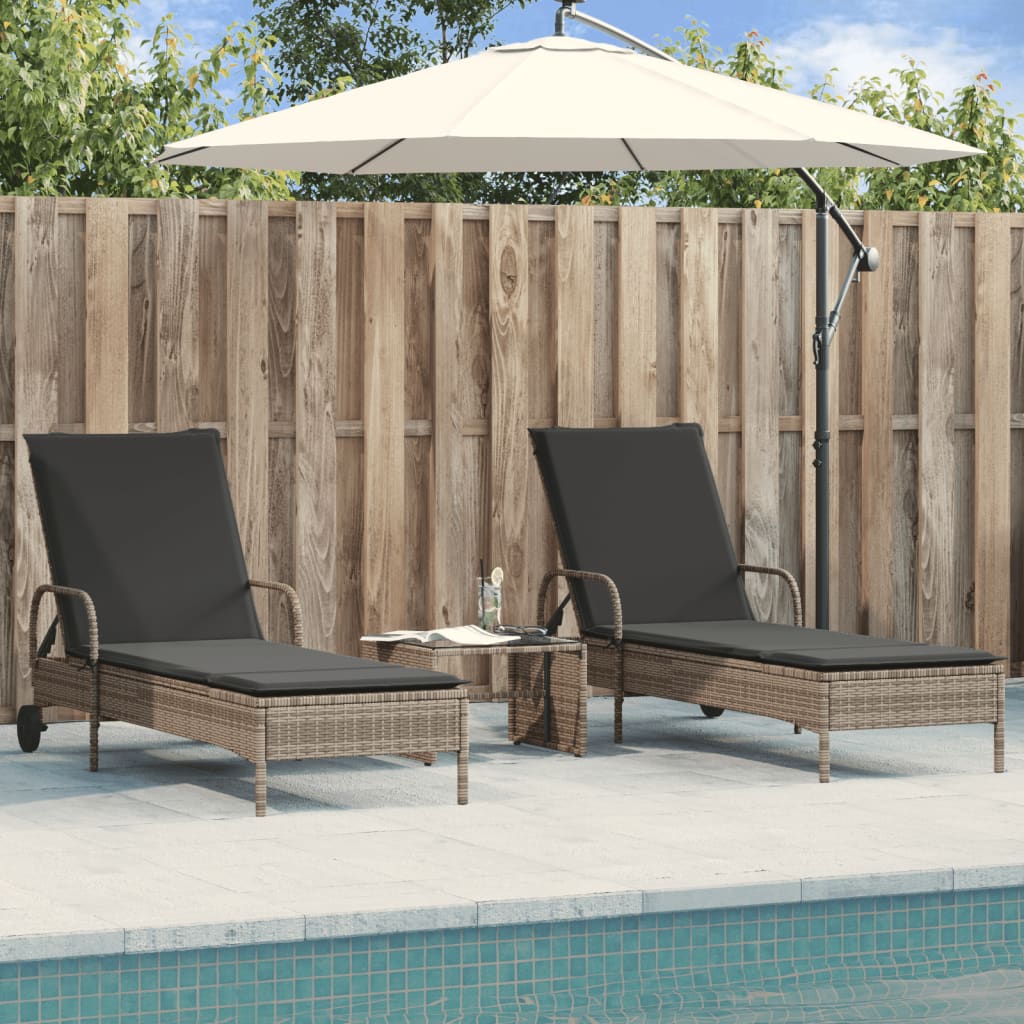 Sonnenliegen mit Auflagen 2 Stk. Grau Poly Rattan Sonnenliegen mit Auflagen 2 Stk. Grau Poly Rattan