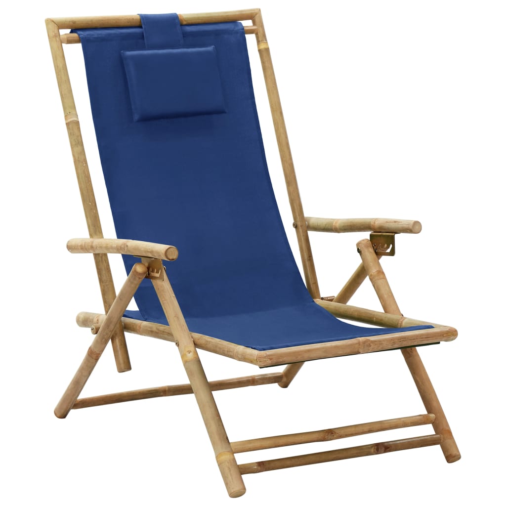 Relaxstuhl Verstellbar Marineblau Bambus und Stoff Relaxstuhl Verstellbar Marineblau Bambus und Stoff
