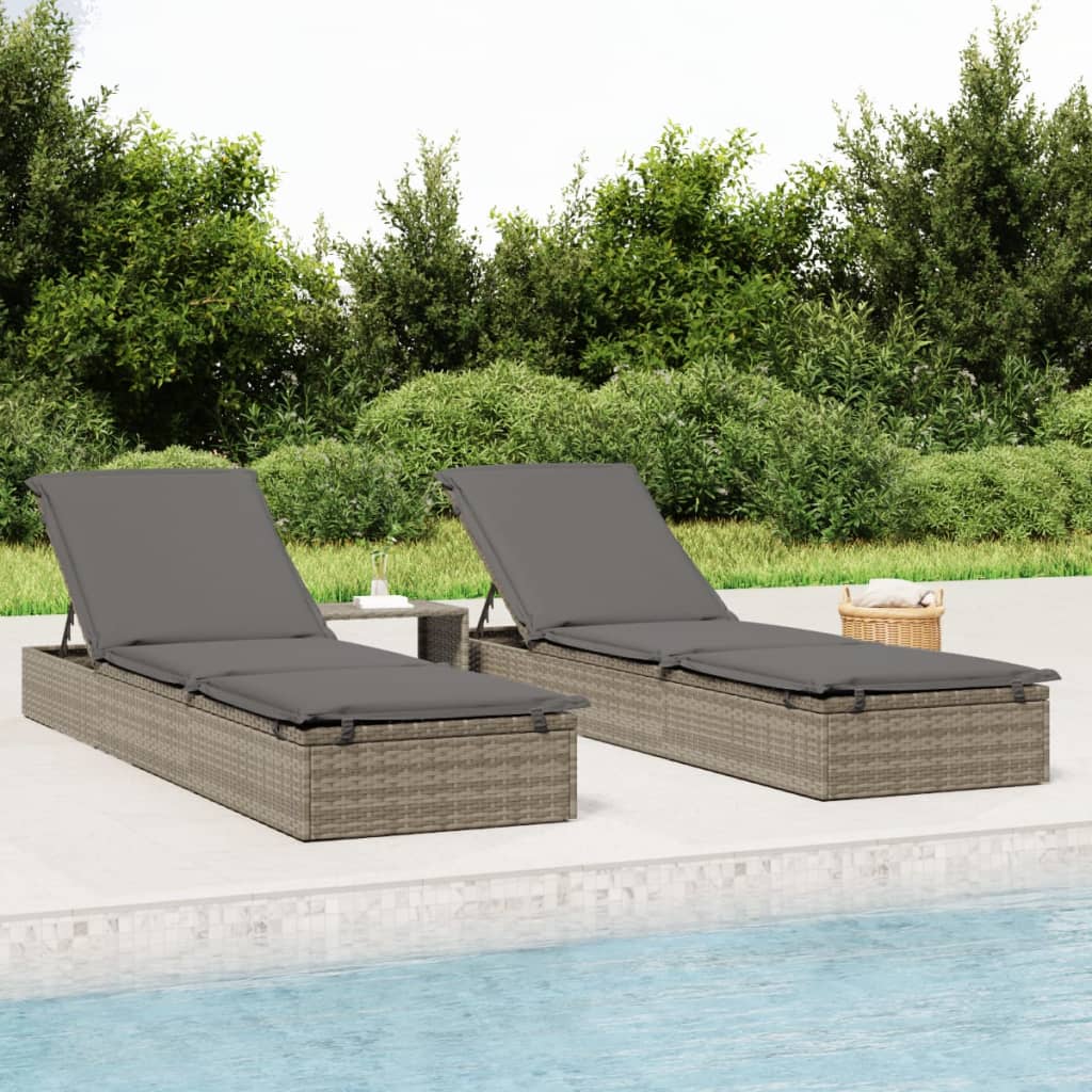 Sonnenliege 1 Stk. mit Auflage Grau 201x55x62 cm Poly Rattan Sonnenliege 1 Stk. mit Auflage Grau 201x55x62 cm Poly Rattan