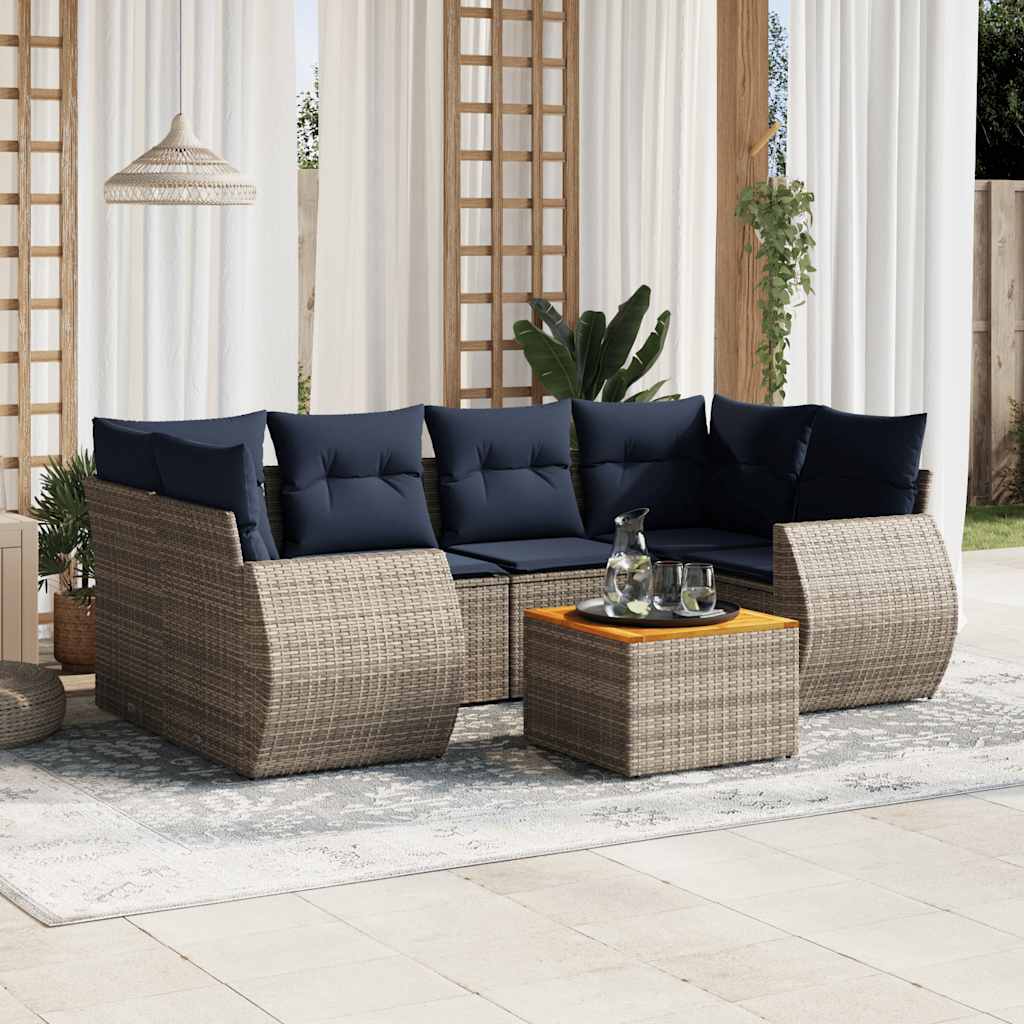 7-teiliges Gartensofa-Set mit Kissen, grau, Polyrattan 7-teiliges Gartensofa-Set mit Kissen, grau, Polyrattan