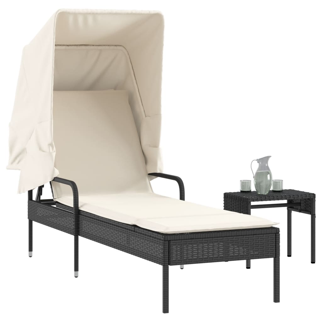 Sonnenliege mit Dach und Tisch Schwarz Poly Rattan Sonnenliege mit Dach und Tisch Schwarz Poly Rattan