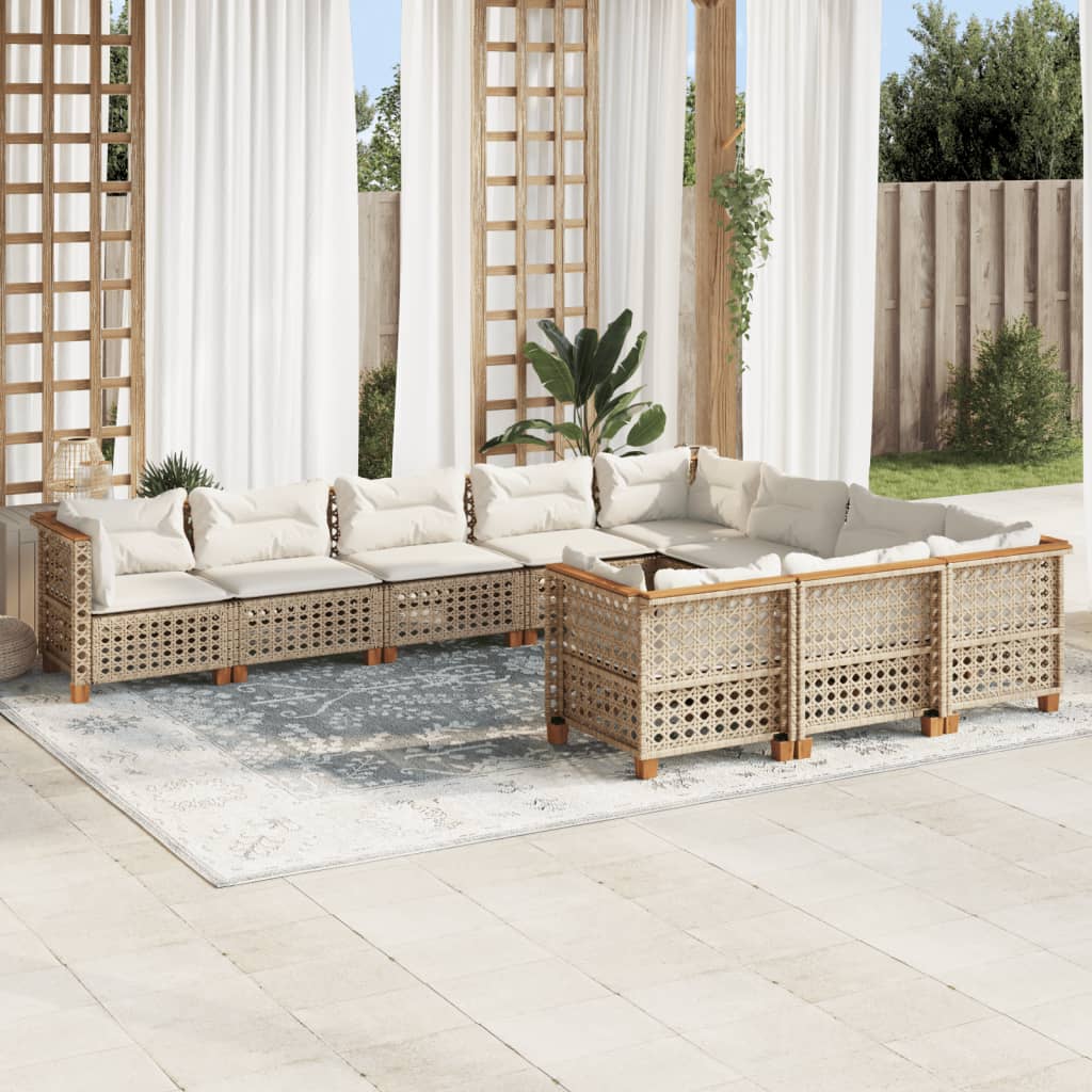 10-tlg. Garten-Sofagarnitur mit Kissen Beige Poly Rattan 10-tlg. Garten-Sofagarnitur mit Kissen Beige Poly Rattan