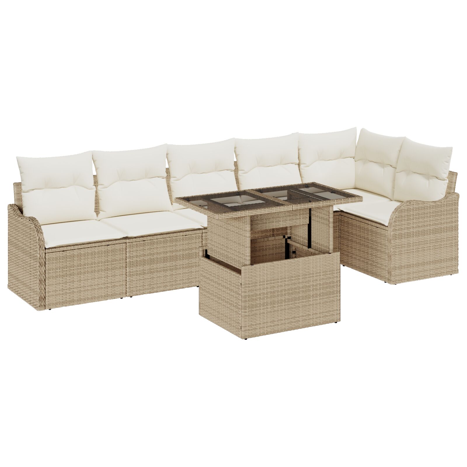 7-teiliges Garten Sofa Set mit Kissen Beige Poly Rattan, 2-Sitzer Garten Sofa mit Kissen Beige Poly Rattan 7-teiliges Garten Sofa Set mit Kissen Beige Poly Rattan, 2-Sitzer Garten Sofa mit Kissen Beige Poly Rattan