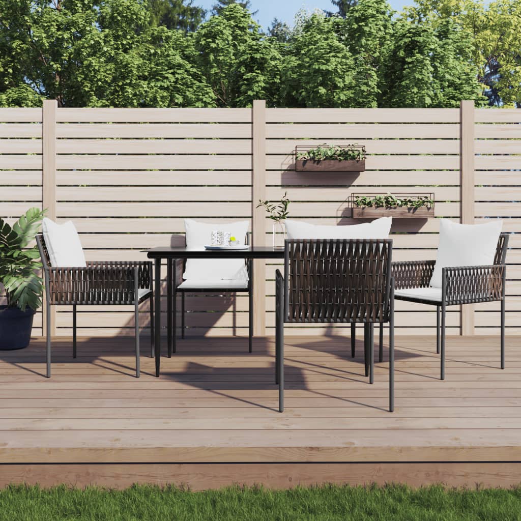 5-tlg. Garten-Essgruppe mit Kissen Poly Rattan und Stahl 5-tlg. Garten-Essgruppe mit Kissen Poly Rattan und Stahl
