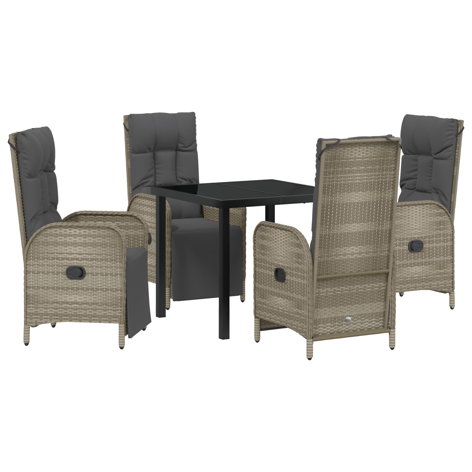 5-teiliges Garten-Esszimmer-Set mit Kissen Grau Poly-Rattan