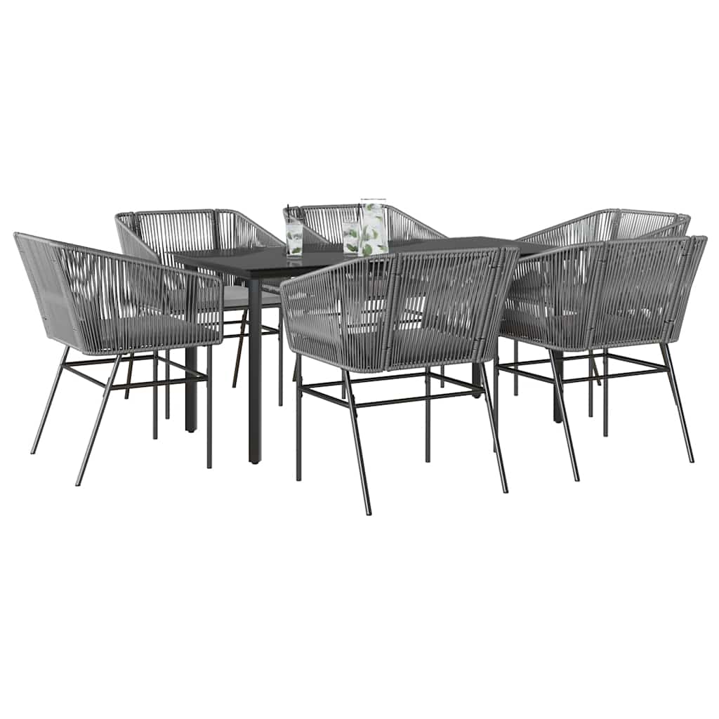vidaXL 7-tlg. Garten-Essgruppe mit Kissen Grau Poly Rattan Glas vidaXL 7-tlg. Garten-Essgruppe mit Kissen Grau Poly Rattan Glas