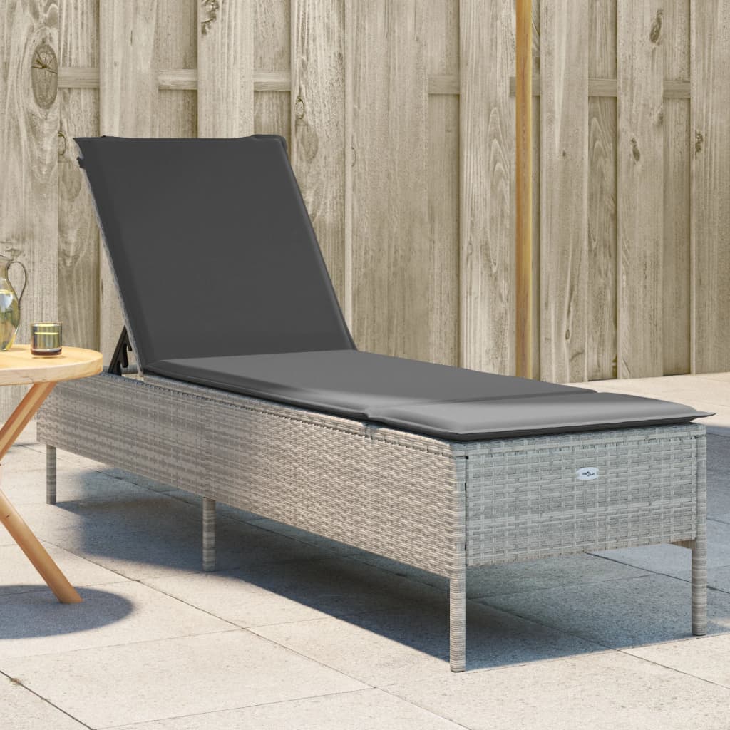 Sonnenliege mit Auflage Hellgrau Poly Rattan Sonnenliege mit Auflage Hellgrau Poly Rattan