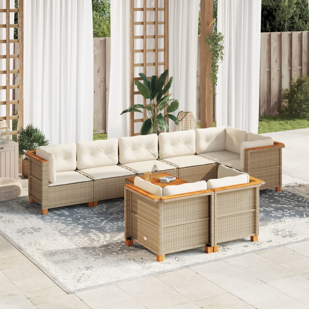 9-tlg. Garten-Sofagarnitur mit Kissen Beige Poly Rattan 9-tlg. Garten-Sofagarnitur mit Kissen Beige Poly Rattan
