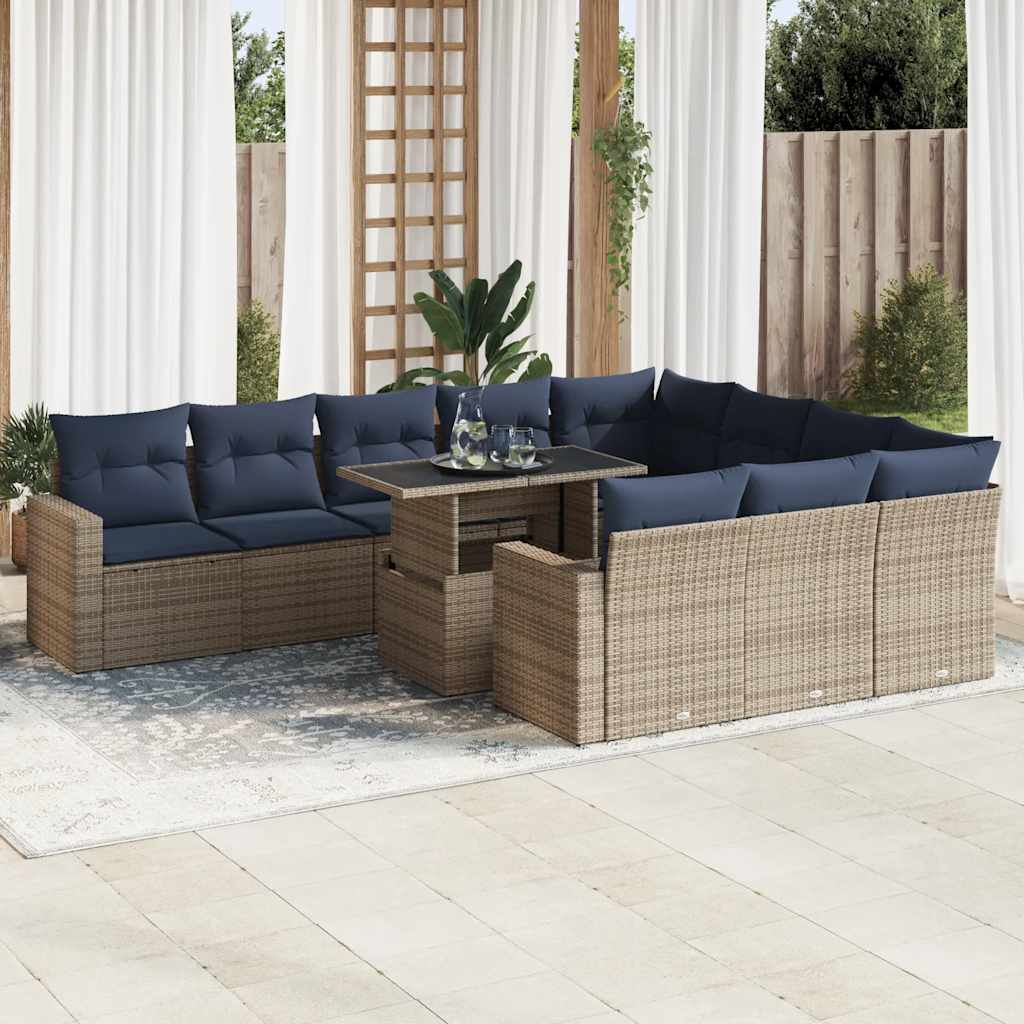 11-tlg. Garten-Sofagarnitur mit Kissen Schwarz Poly Rattan 11-tlg. Garten-Sofagarnitur mit Kissen Schwarz Poly Rattan