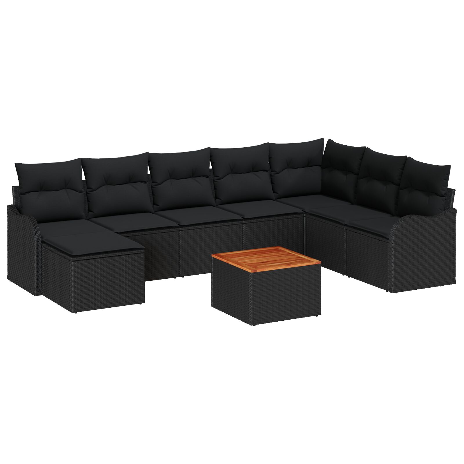 9-teiliges Garten-Sofa-Set mit Kissen Schwarz Poly-Rattan Akazie, 2-Sitzer Garten-Sofa mit Kissen Schwarz Poly-Rattan 9-teiliges Garten-Sofa-Set mit Kissen Schwarz Poly-Rattan Akazie, 2-Sitzer Garten-Sofa mit Kissen Schwarz Poly-Rattan
