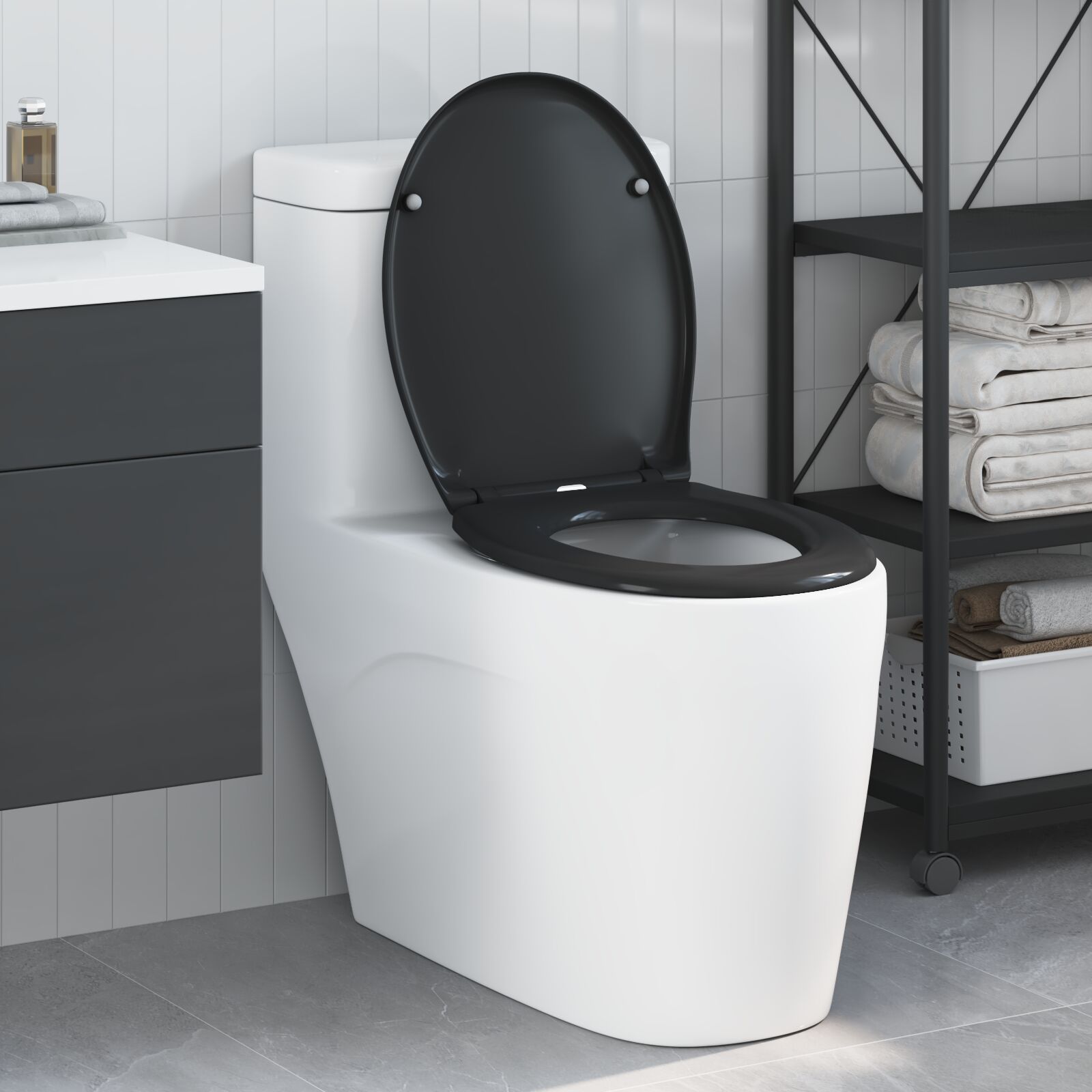 Toilettensitz mit Schnellverschluss und sanftem Schließen Duroplast Schwarz