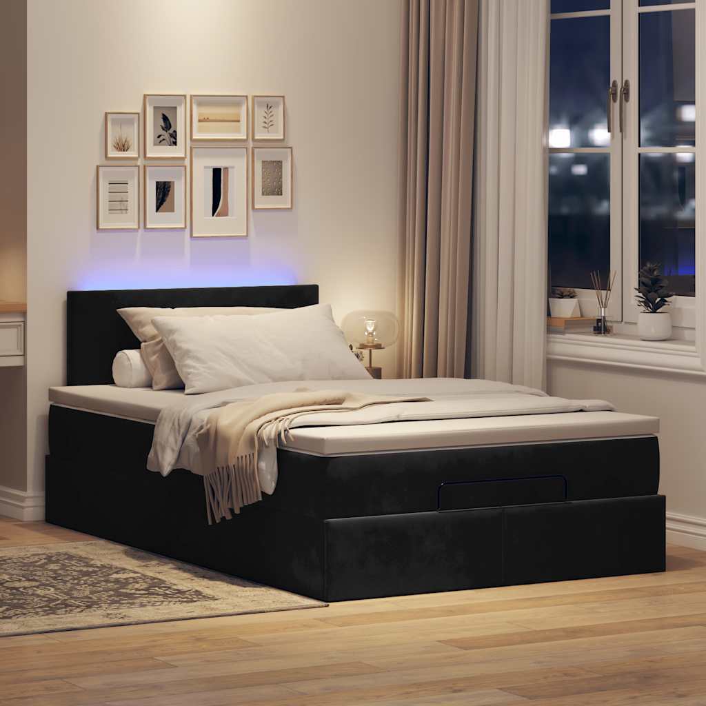 Ottoman-Bett mit Matratze Schwarz 120x200 cm Samt
