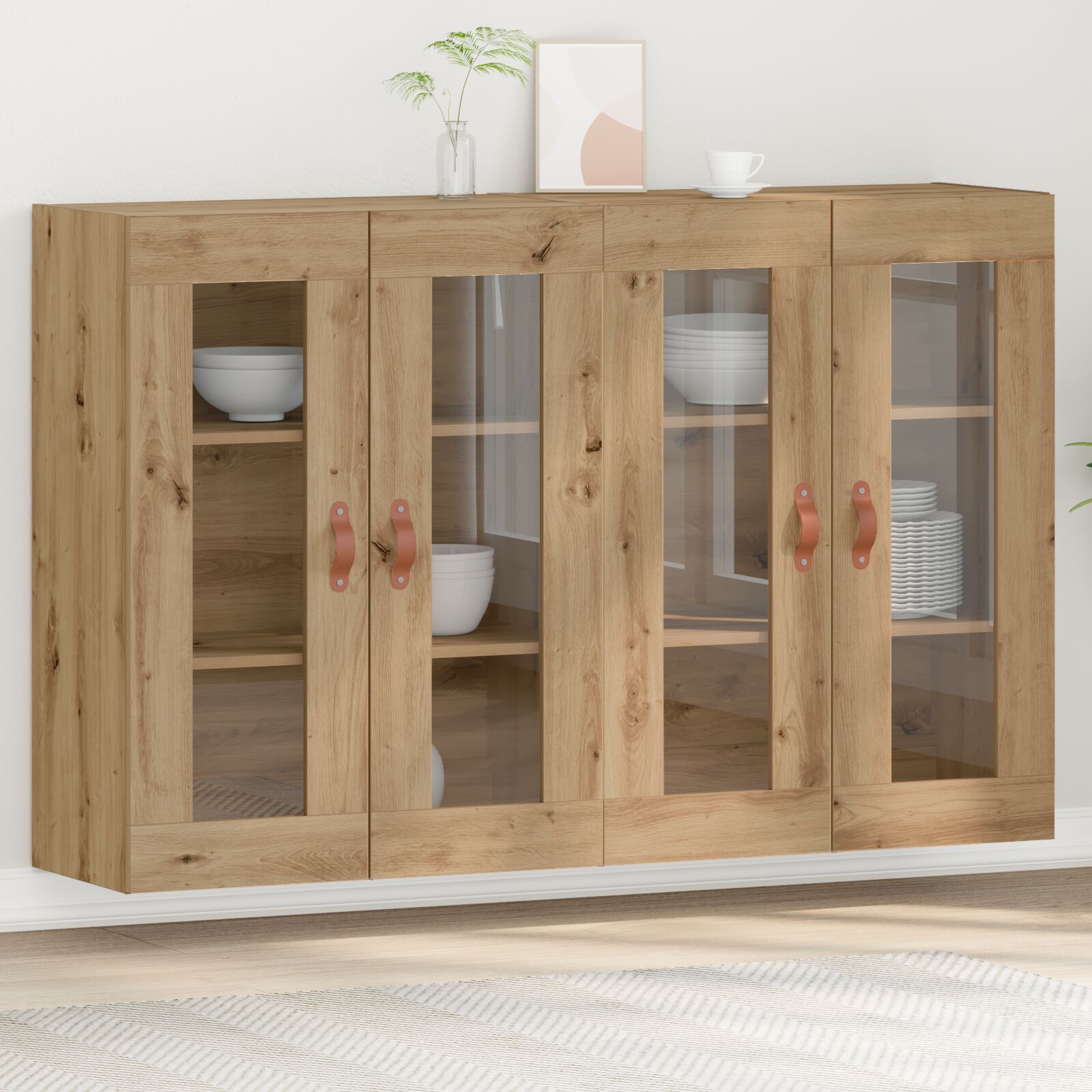 vidaXL Wandmontierter Schrank Set aus 2 Artisan Eiche Massives Eichenholz