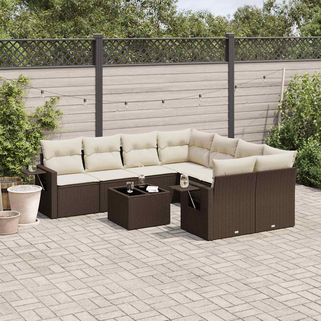 9-tlg. Garten-Sofagarnitur mit Kissen Braun Poly Rattan 9-tlg. Garten-Sofagarnitur mit Kissen Braun Poly Rattan
