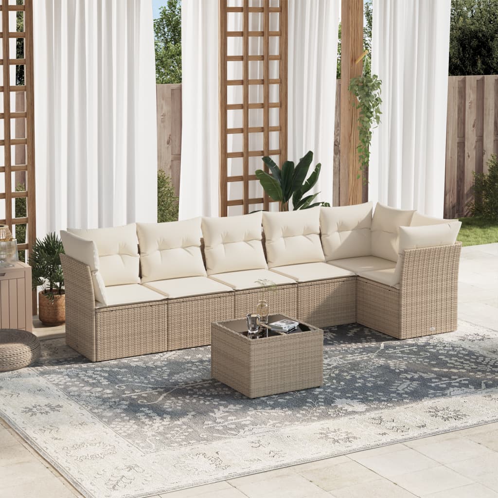 7-tlg. Garten-Sofagarnitur mit Kissen Beige Poly Rattan 7-tlg. Garten-Sofagarnitur mit Kissen Beige Poly Rattan