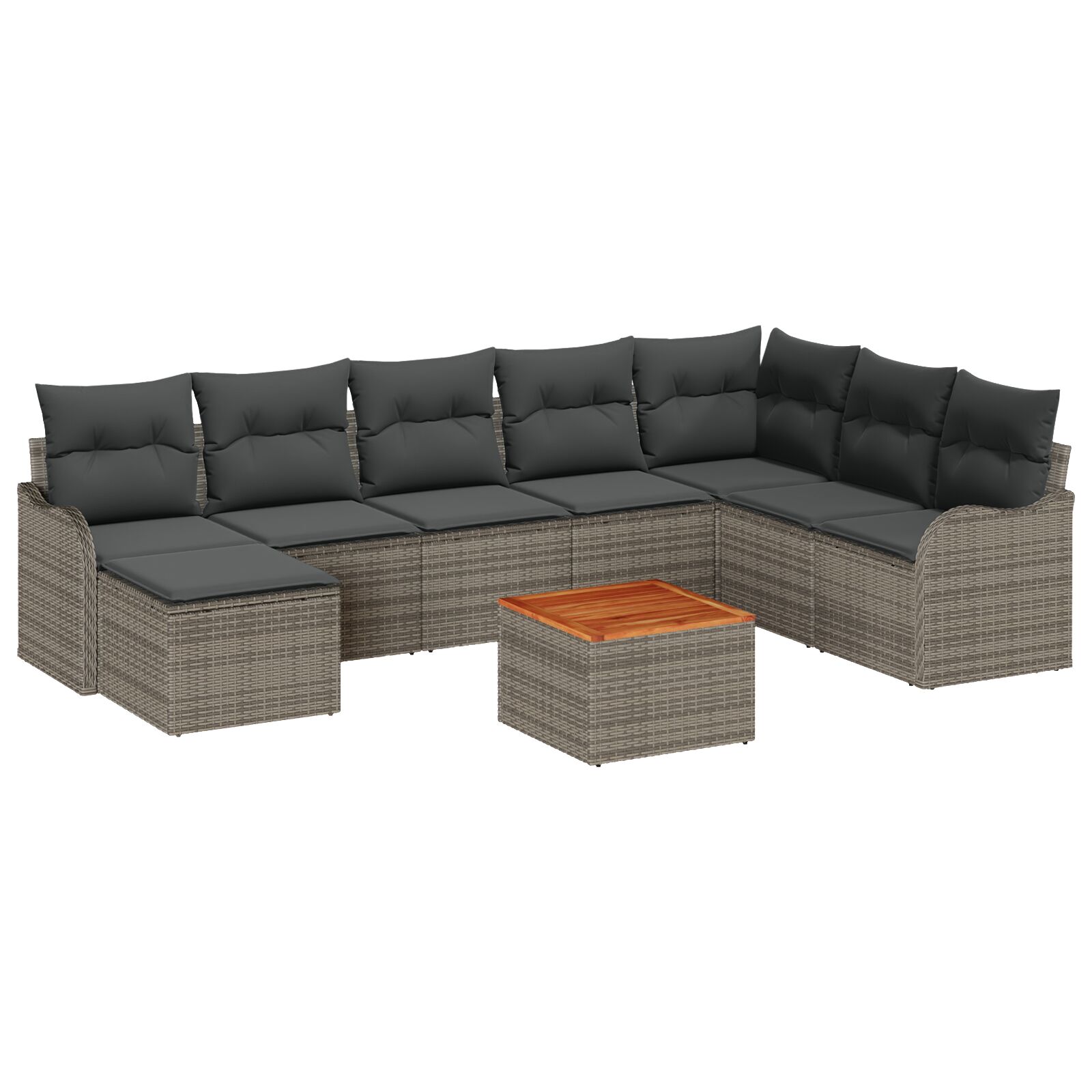9-teiliges Garten Sofa Set mit Kissen Grau Poly Rattan Akazie, 2-Sitzer Garten Sofa mit Kissen Grau Poly Rattan 9-teiliges Garten Sofa Set mit Kissen Grau Poly Rattan Akazie, 2-Sitzer Garten Sofa mit Kissen Grau Poly Rattan