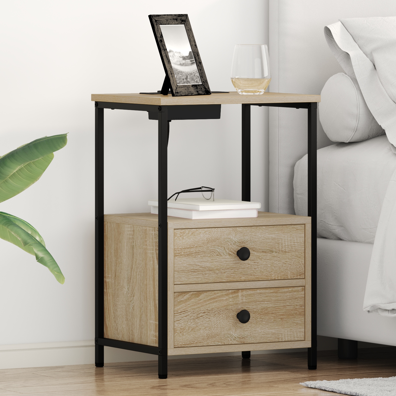 Nachttisch mit Ladestation 2 pcs Sonoma Eiche Holzwerkstoff