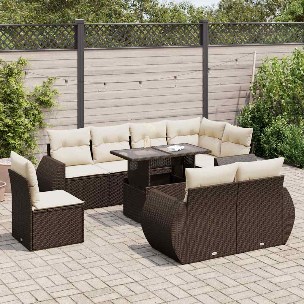9-tlg. Garten-Sofagarnitur mit Kissen Braun Poly Rattan 9-tlg. Garten-Sofagarnitur mit Kissen Braun Poly Rattan