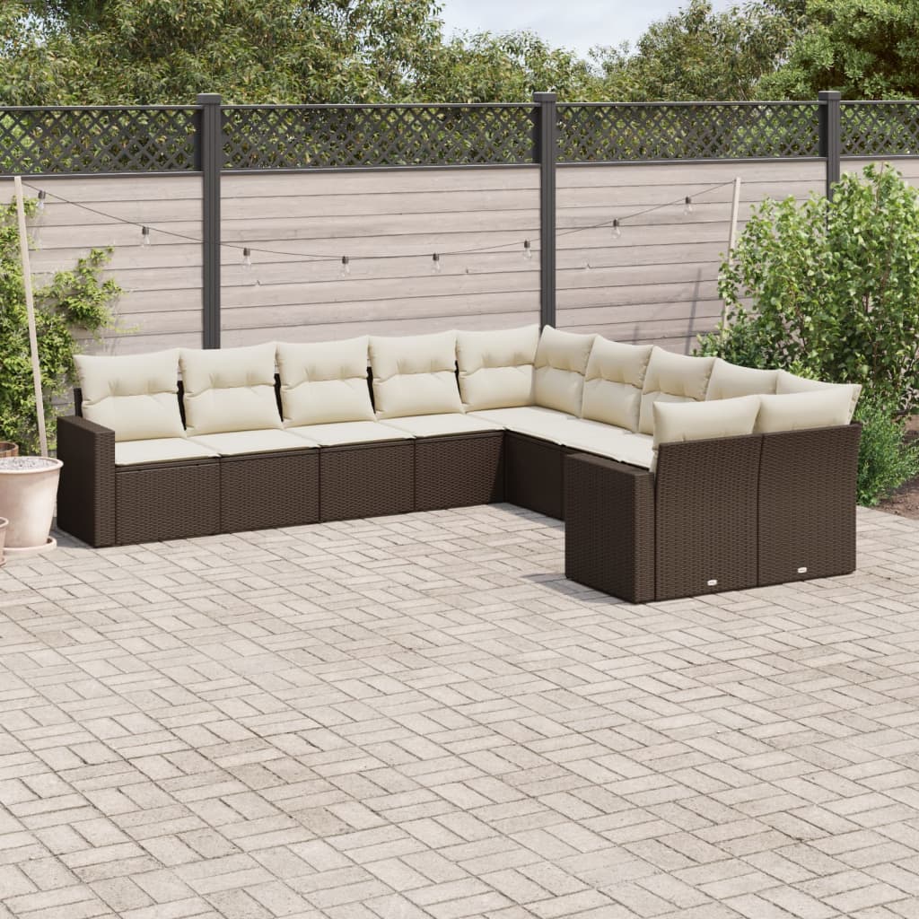 10-tlg. Garten-Sofagarnitur mit Kissen Braun Poly Rattan 10-tlg. Garten-Sofagarnitur mit Kissen Braun Poly Rattan