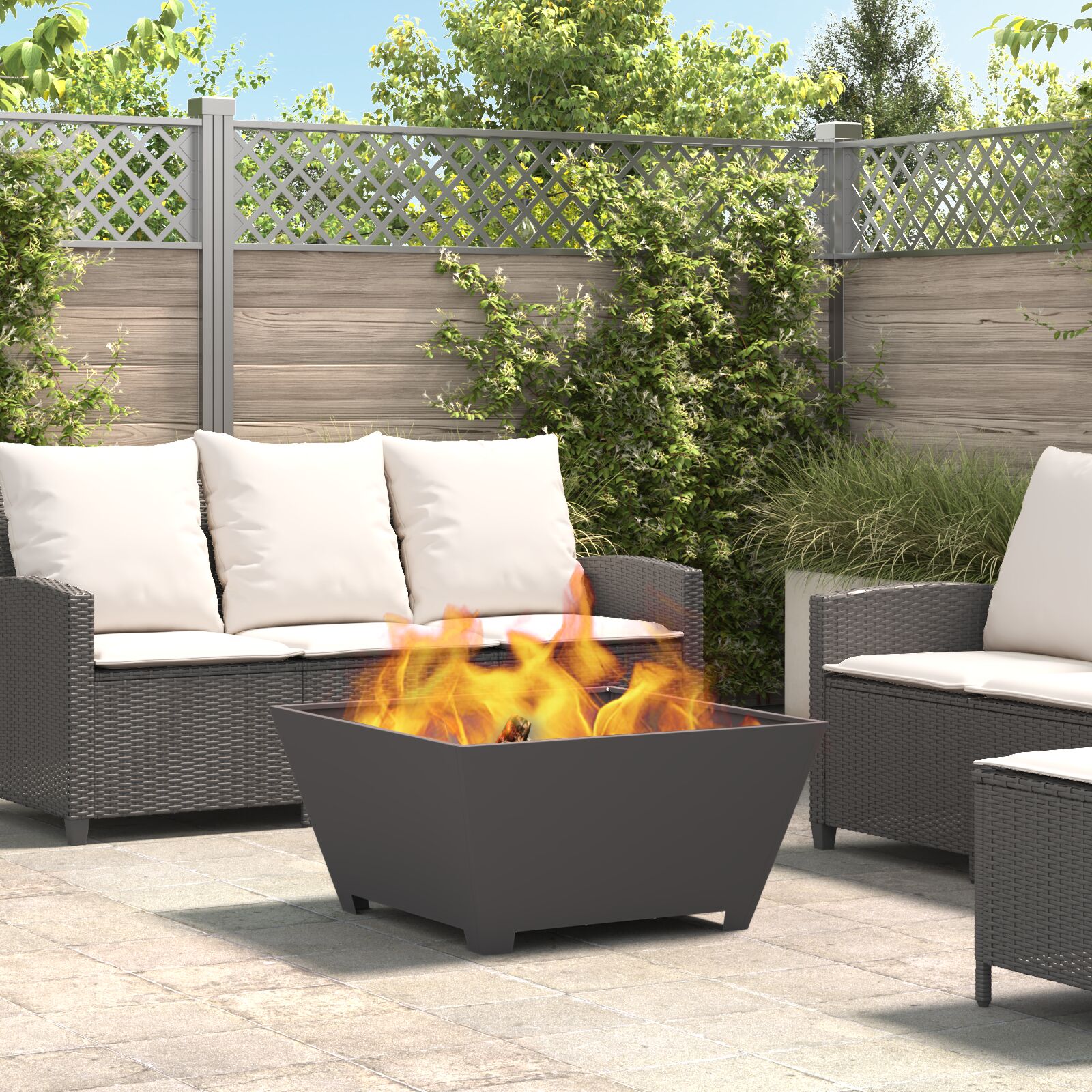 vidaXL Feuerstelle Quadrat Schwarz 80x80x40 cm Stahl