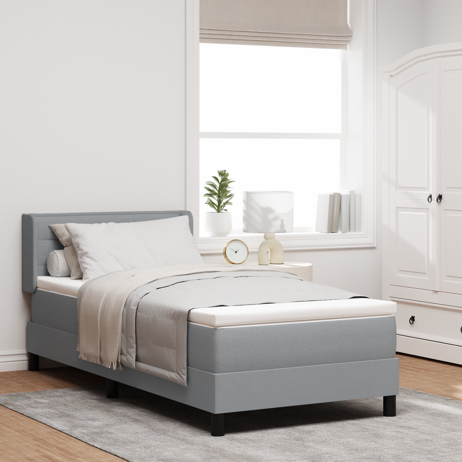 Boxspringbett mit Matratze Hellgrau 90x190 cm Stoff