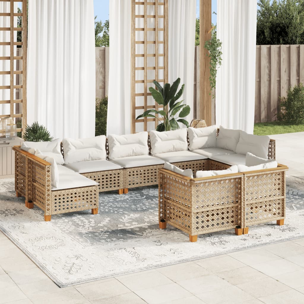 9-tlg. Garten-Sofagarnitur mit Kissen Beige Poly Rattan 9-tlg. Garten-Sofagarnitur mit Kissen Beige Poly Rattan