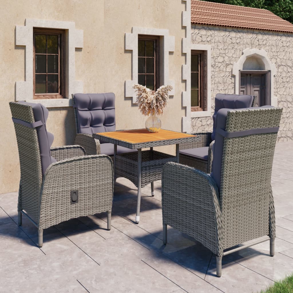 5-tlg. Garten-Essgruppe Poly Rattan und Akazienholz Grau