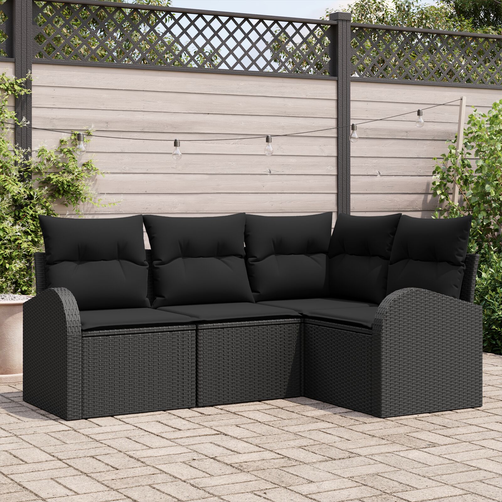 4 Teiliges Garten Sofa Set mit Kissen Schwarz Poly Rattan 4 Teiliges Garten Sofa Set mit Kissen Schwarz Poly Rattan