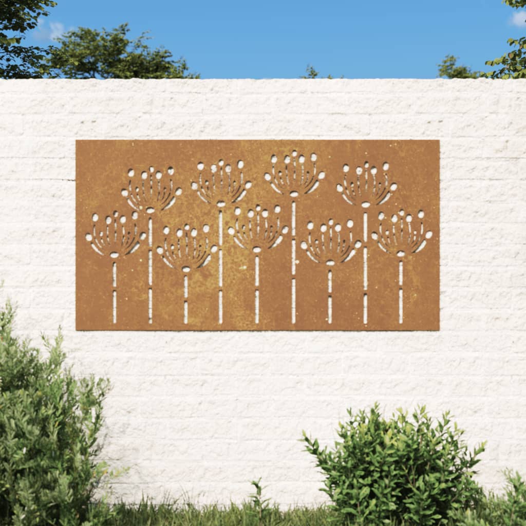 Garten-Wanddeko 105x55 cm Cortenstahl Blumen-Design Garten-Wanddeko 105x55 cm Cortenstahl Blumen-Design