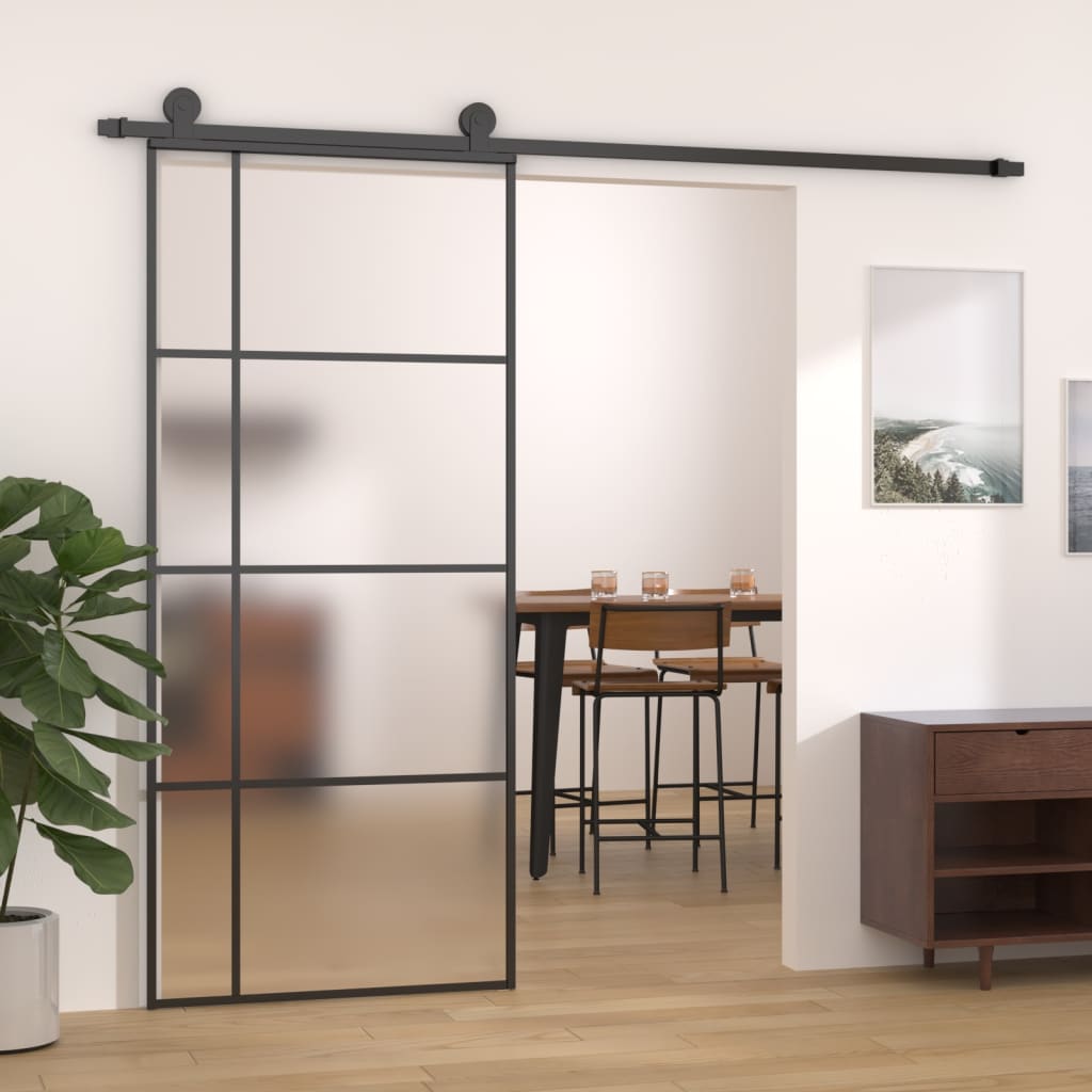Schiebetür ESG-Glas und Aluminium mattiert 90x205 cm Schwarz Schiebetür ESG-Glas und Aluminium mattiert 90x205 cm Schwarz