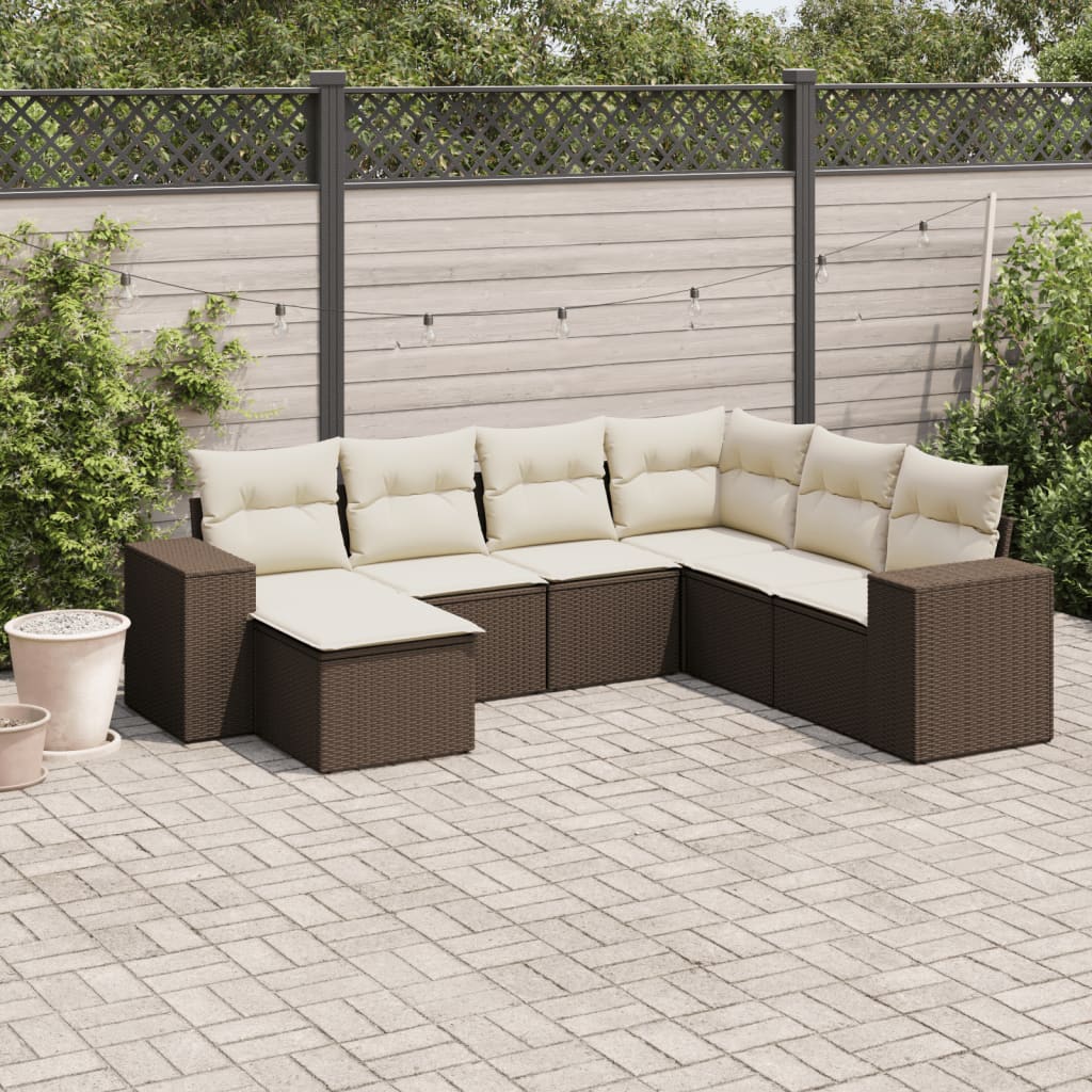 7-tlg. Garten-Sofagarnitur mit Kissen Braun Poly Rattan 7-tlg. Garten-Sofagarnitur mit Kissen Braun Poly Rattan