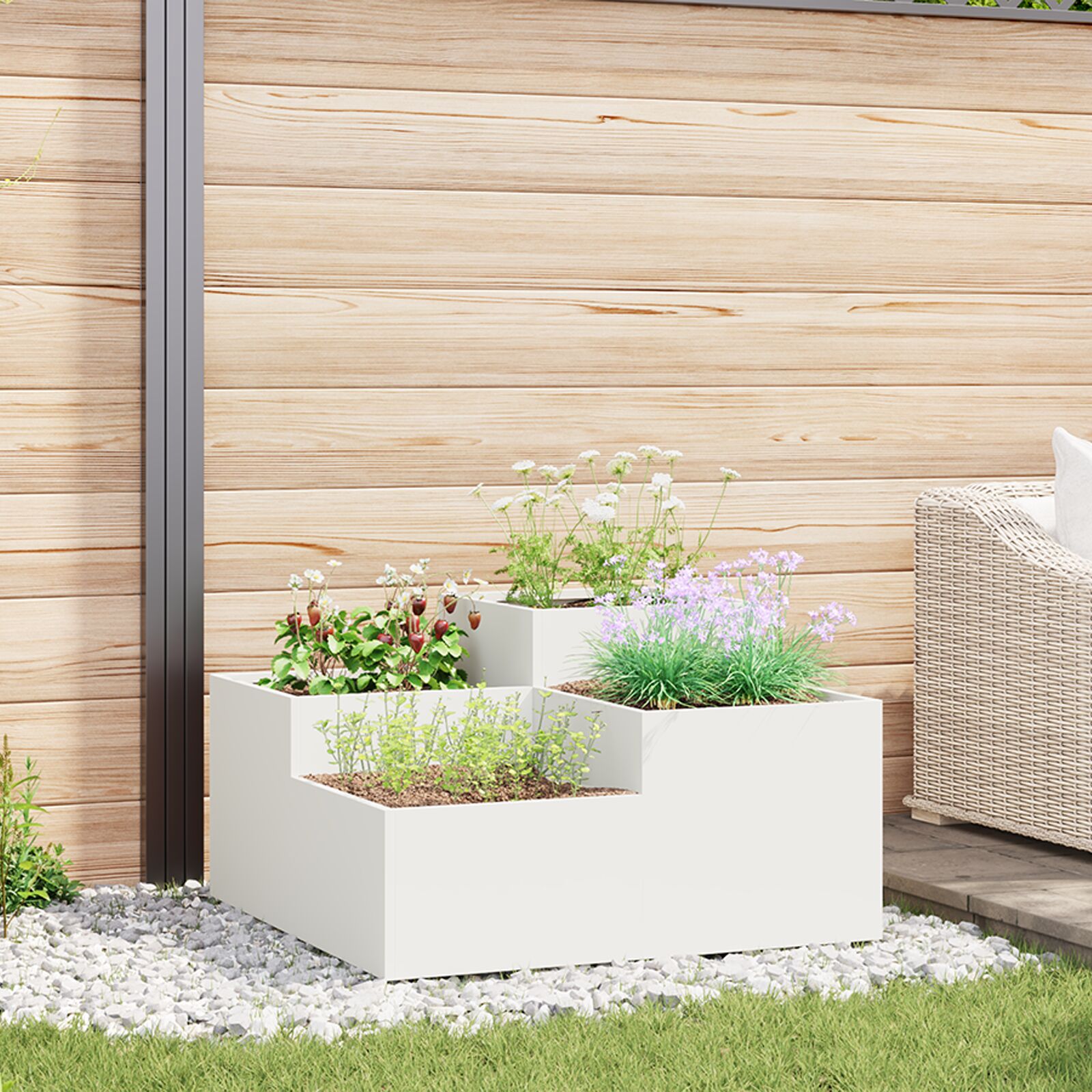 vidaXL Gartenpflanzer 100x100x48 cm Weißer Stahl