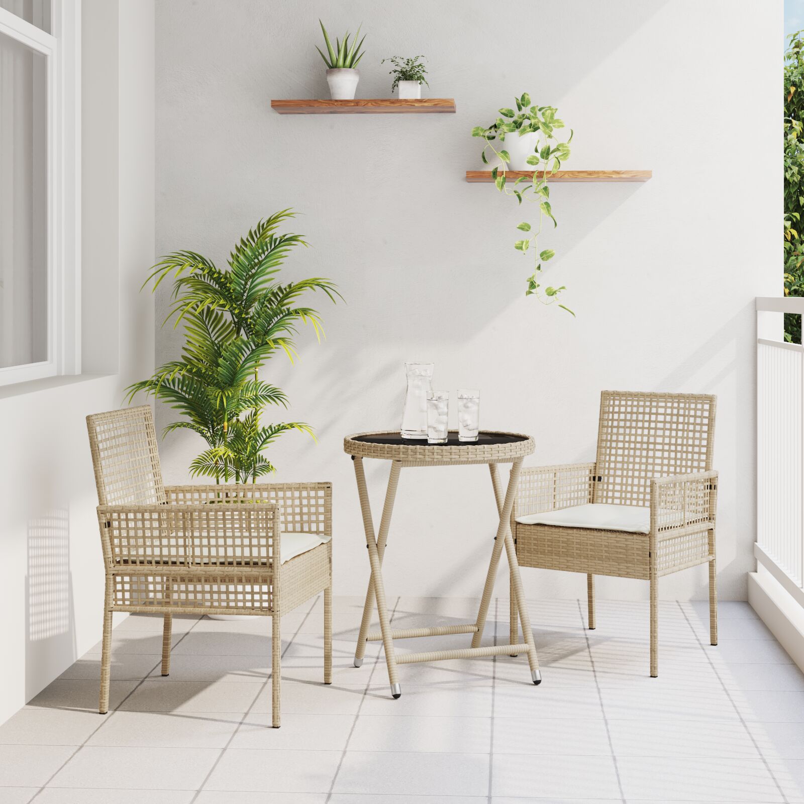 vidaXL 3-teiliges Garten-Bistro-Set mit Kissen Beige Poly-Rattan vidaXL 3-teiliges Garten-Bistro-Set mit Kissen Beige Poly-Rattan