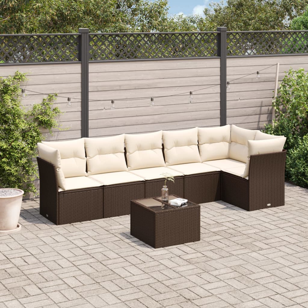 7-tlg. Garten-Sofagarnitur mit Kissen Braun Poly Rattan 7-tlg. Garten-Sofagarnitur mit Kissen Braun Poly Rattan