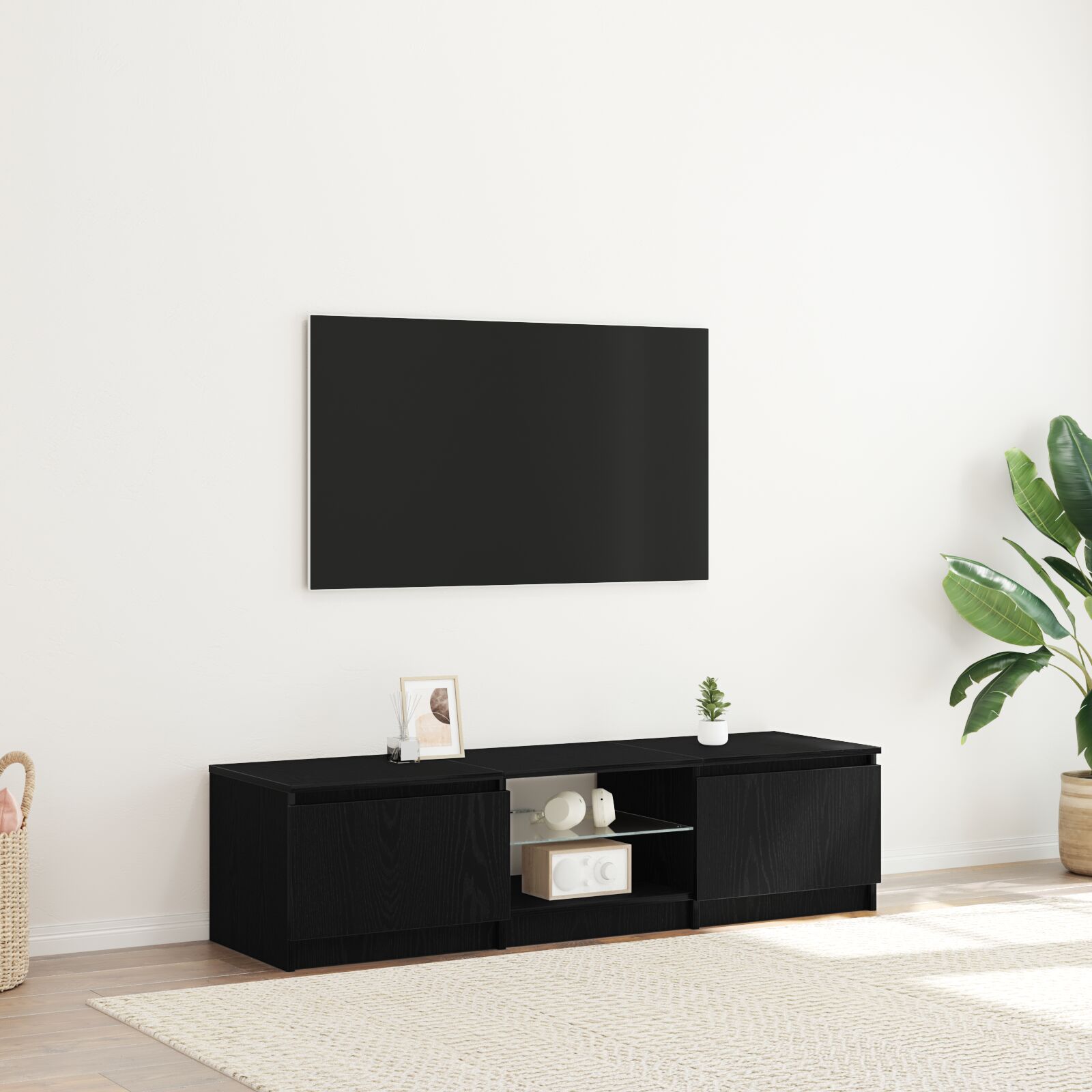 vidaXL TV-Schrank mit LED-Lichtern in Schwarz und Eiche, 140x40x35,5 cm, aus Holzwerkstoff