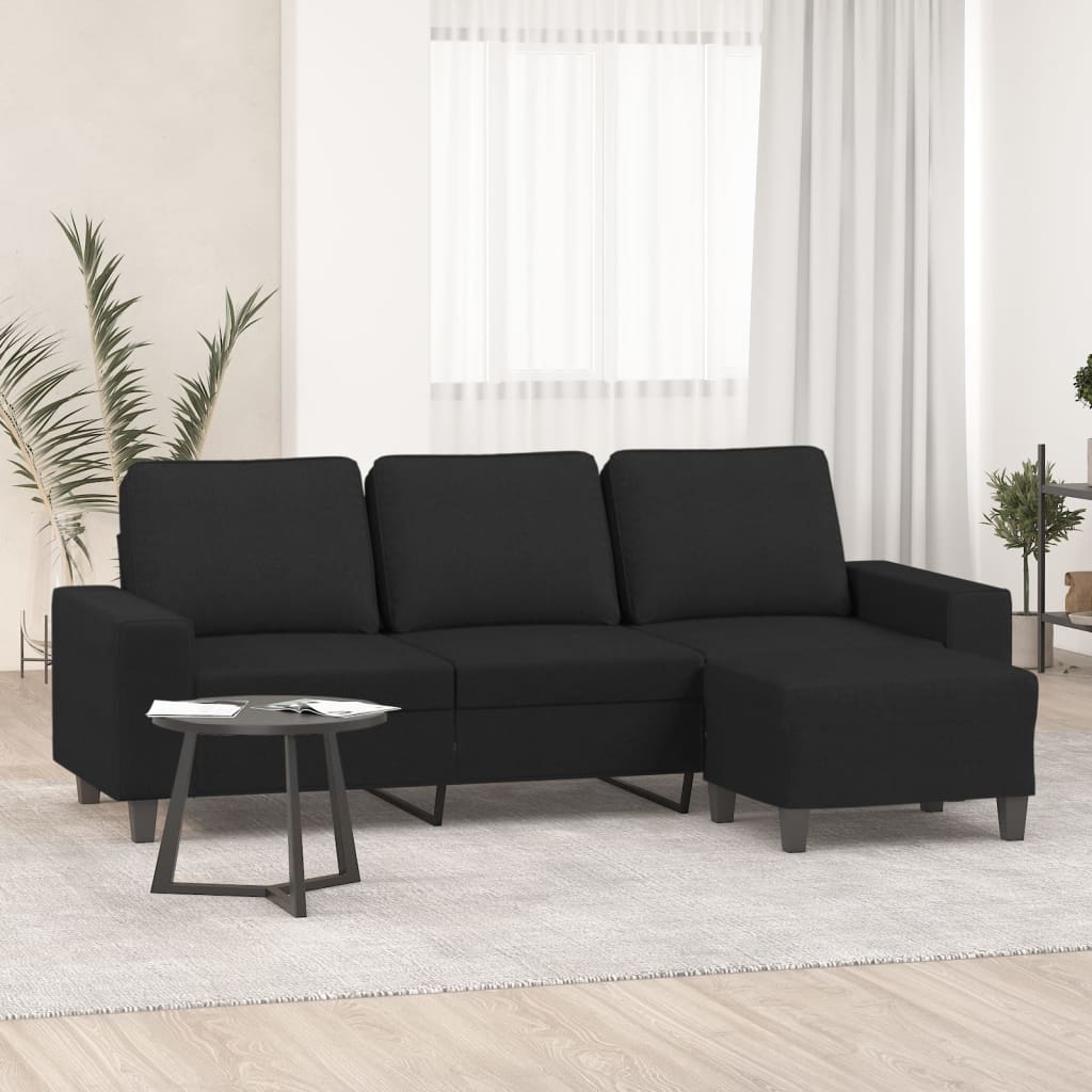 3-Sitzer-Sofa mit Hocker Schwarz 180 cm Stoff 3-Sitzer-Sofa mit Hocker Schwarz 180 cm Stoff