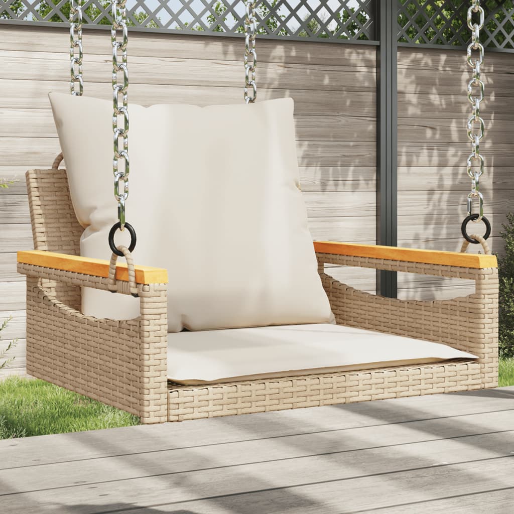 Hängesessel mit Kissen Beige 63x62x40 cm Poly Rattan Hängesessel mit Kissen Beige 63x62x40 cm Poly Rattan