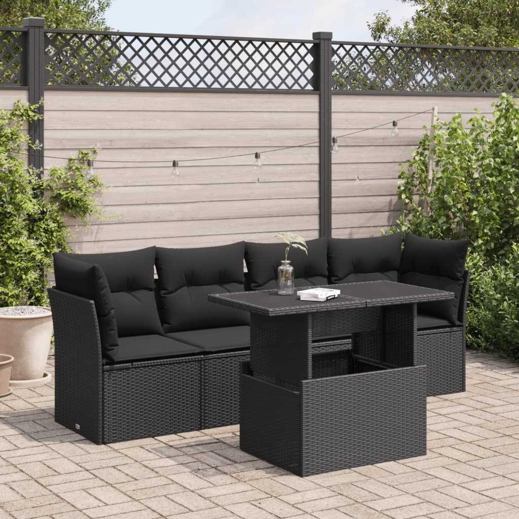 5-tlg. Garten-Sofagarnitur mit Kissen Schwarz Poly Rattan 5-tlg. Garten-Sofagarnitur mit Kissen Schwarz Poly Rattan
