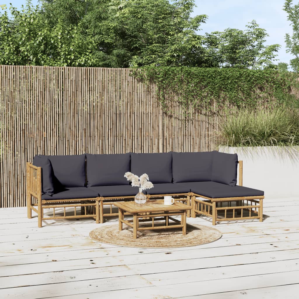 6-tlg. Garten-Lounge-Set mit Dunkelgrauen Kissen Bambus 6-tlg. Garten-Lounge-Set mit Dunkelgrauen Kissen Bambus