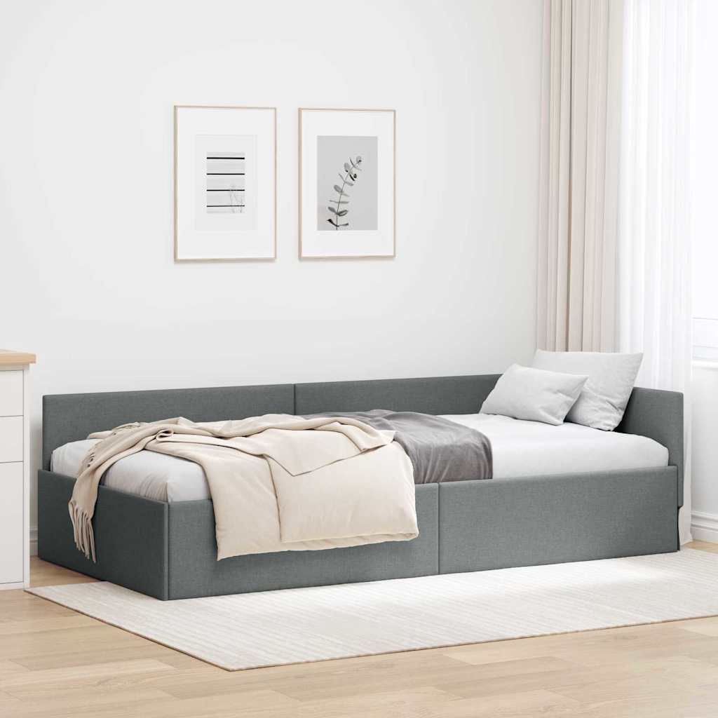 Eckbettgestell mit Kopfteil Dunkelgrau 90 x 200 cm
