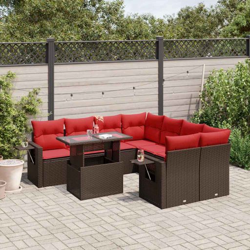 9-teiliges Gartensofa-Set mit Kissen, braun, Polyrattan 9-teiliges Gartensofa-Set mit Kissen, braun, Polyrattan