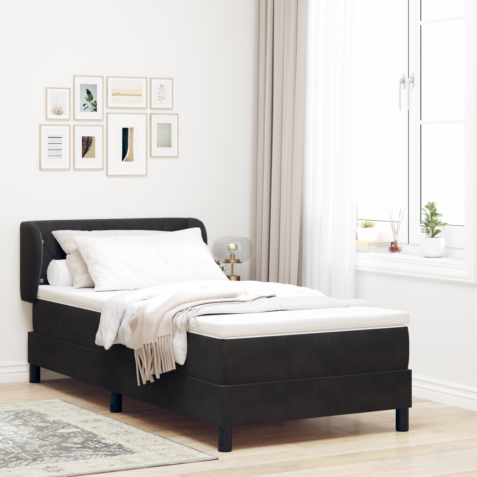 Boxspringbett mit Matratze Schwarz 90x200 cm Samt
