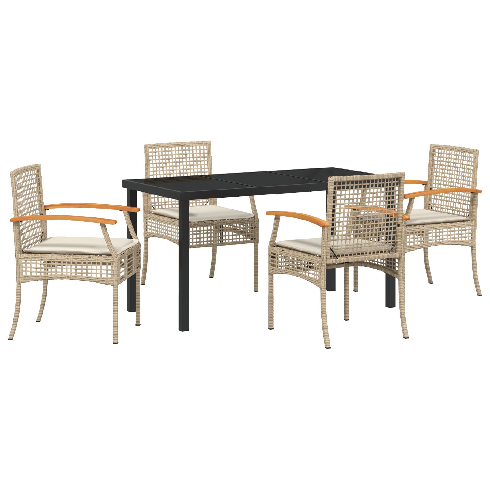 5 Teiliges Garten-Ess-Set mit Kissen Beige Poly-Rattan