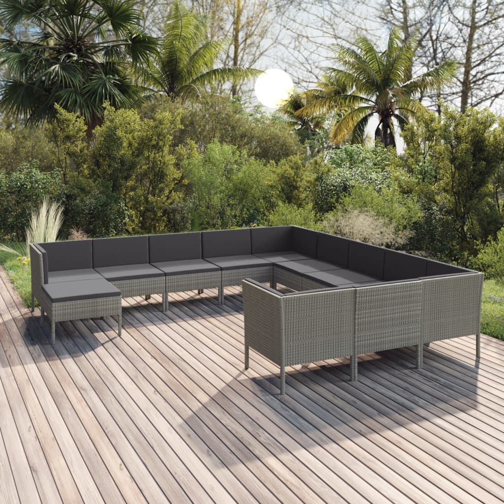 12-tlg. Garten-Lounge-Set mit Auflagen Poly Rattan Grau 12-tlg. Garten-Lounge-Set mit Auflagen Poly Rattan Grau